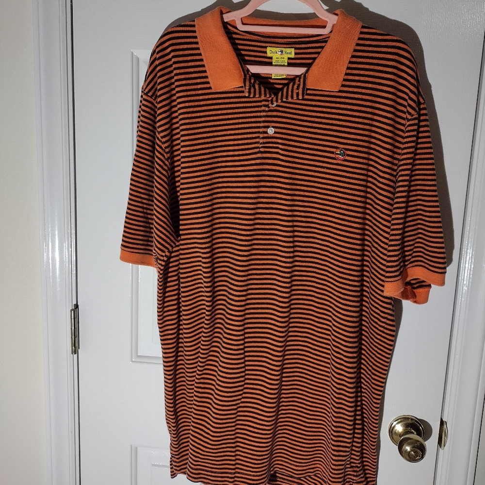 Vintage Duck head Men's Polo Shirt Size XL Orange/Blue Striped
